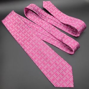 *SOLD* LAUREN Ralph Lauren 100% Silk Handmade Mens Tie Pink & Silver Raised